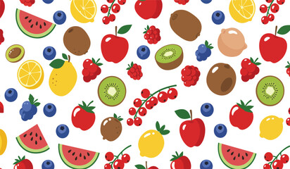 Fruit seamless pattern, decorative background of fruits and berries icons, textile print, wallpaper, decoration. 
