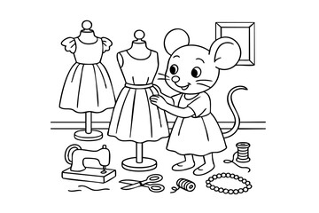 Hand drawn coloring book illustration for kids, cute animal, unicorn, fairy, mermaid