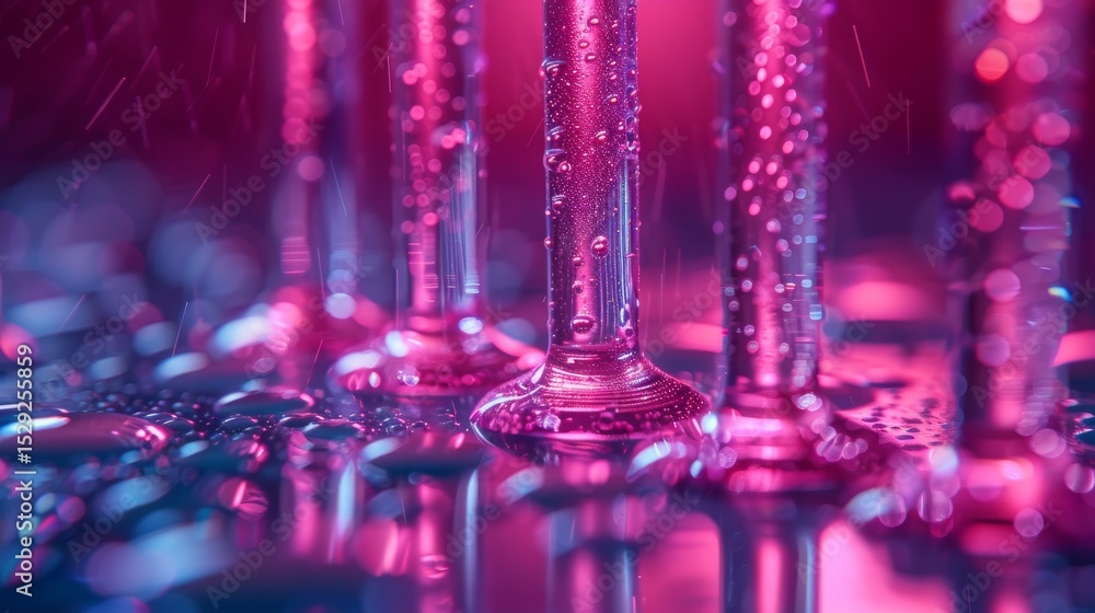 Aufkleber a vibrant macro photo illustrates colorful liquid droplets with bubbles on a shiny surface, creating