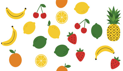 Fruit seamless pattern, decorative background of fruits and berries icons, textile print, wallpaper, decoration. 