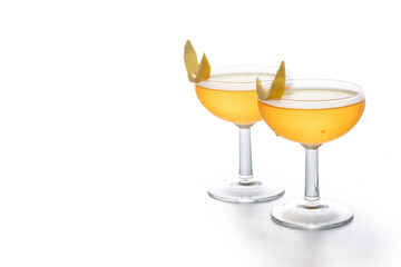 Paper plane cocktail isolated on white background. Copy space