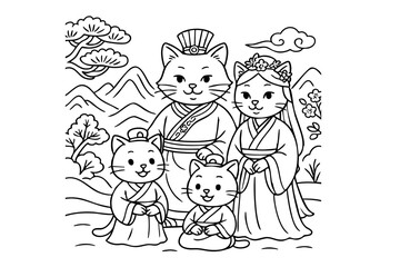 Hand drawn coloring book illustration for kids, cute animal, unicorn, fairy, mermaid