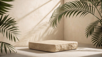 Stone Pedestal for Product Mockup with Natural Shadow Overlay