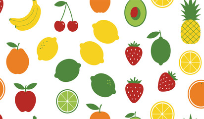Fruit seamless pattern, decorative background of fruits and berries icons, textile print, wallpaper, decoration. 
