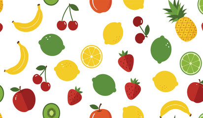 Fruit seamless pattern, decorative background of fruits and berries icons, textile print, wallpaper, decoration. 