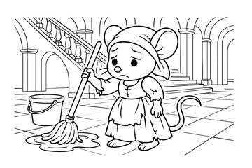 Hand drawn coloring book illustration for kids, cute animal, unicorn, fairy, mermaid