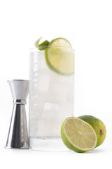 Gin Fizz cocktail with lime isolated on white background