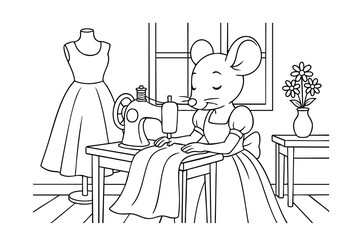 Hand drawn coloring book illustration for kids, cute animal, unicorn, fairy, mermaid