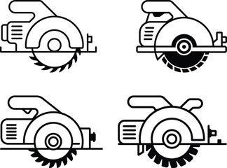 Minimalist Line Art Illustrations of Circular Saws in Grid Format