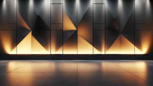 Modern architectural background with geometric patterns and golden lighting accent