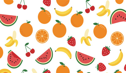 Fruit seamless pattern, decorative background of fruits and berries icons, textile print, wallpaper, decoration. 