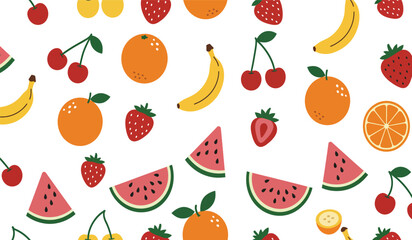 Fruit seamless pattern, decorative background of fruits and berries icons, textile print, wallpaper, decoration. 