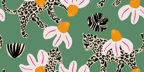 Leopard and Floral Seamless Print
