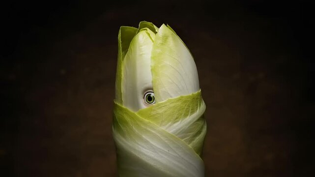 Unique close-up of a cabbage revealing an eye-like feature