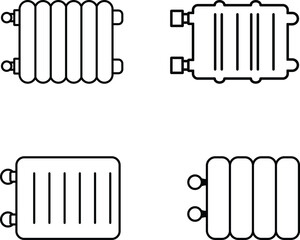 Minimalist Line Art Illustration of Four Radiator Designs in Grid Layout