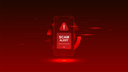 Smartphone scam alert vector with hacker phishing fraud and mobile phone malware cybercrime virus.