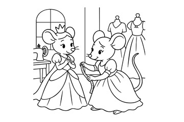 Hand drawn coloring book illustration for kids, cute animal, unicorn, fairy, mermaid