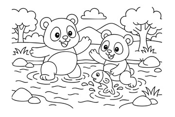 Hand drawn coloring book illustration for kids, cute animal, unicorn, fairy, mermaid