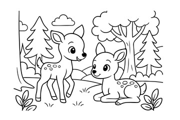 Hand drawn coloring book illustration for kids, cute animal, unicorn, fairy, mermaid