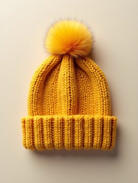 Mustard Yellow Knit Beanie Hat Mockup, Perfect for Winter Fashion, Stylish and Warm Mock up template for design print