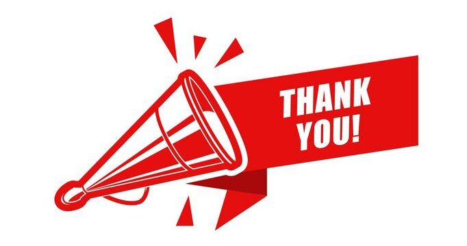 Thank you banner from loudspeaker, gratitude announcement with retro megaphone, significant notice, footage