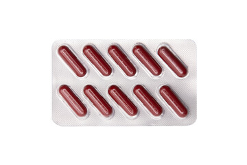 Blister pack filled with medicine capsules isolated on a cutout PNG transparent background