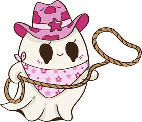 A Cute Halloween cowgirl ghost with lasso rope