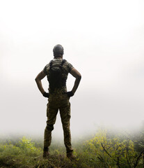 Fototapeta premium Sad soldier look to the sky