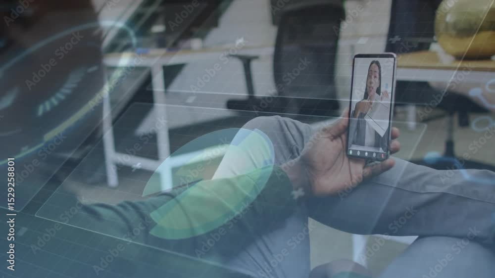 Leinwandbilder man tapping smartphone to answer incoming business call and enabling remote discussion with hud