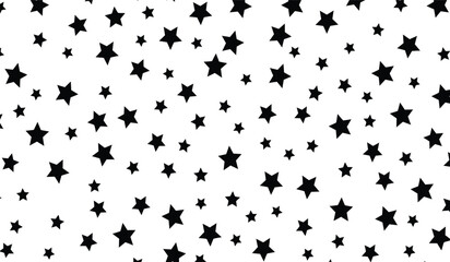 Stars vector seamless background. Vector space star pattern, black stars on white background