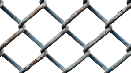 Metal chain link fence section isolated on white background