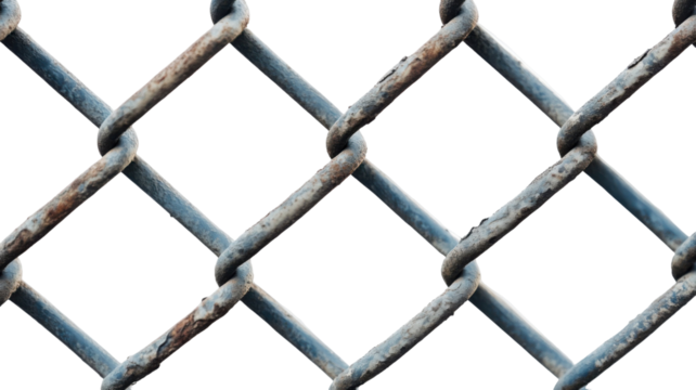 Metal chain link fence section isolated on white background