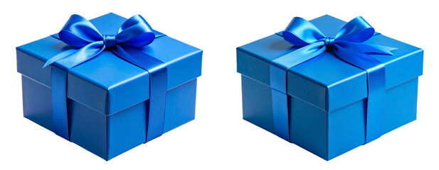 Wrapped Blue Present Box with Bow &ndash; Transparent Background