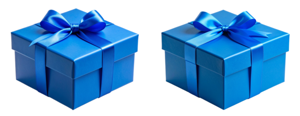 Wrapped Blue Present Box with Bow – Transparent Background