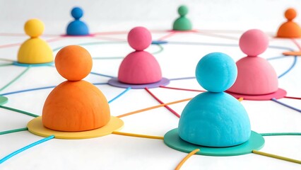 Obraz premium Colorful wooden network people figures isolated on white background