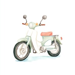 Obraz premium Charming Watercolor Illustration of a Retro Scooter, a Whimsical Ride on Two Wheels, Perfect for Vintage Decor