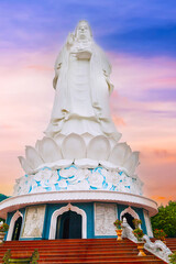 Large white statue of Lady Buddha in Da Nang Vietnam at Linh Ung Pagoda in summer