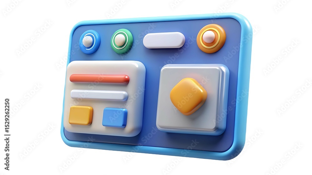 Poster 3d render of colorful user interface elements isolated on white background