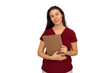 Obraz premium Confident young nurse holding a clipboard, isolated on transparent background, ready for patient care