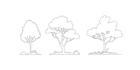 Tree Line Art Illustrations in Black and White