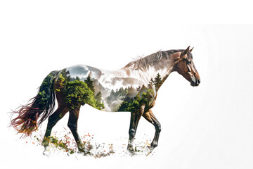 森と馬の多重露光イメージ,Generative AI,AI画像