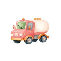 Charming Watercolor Tanker Truck Illustration, Whimsical Design, Childrens Book Style