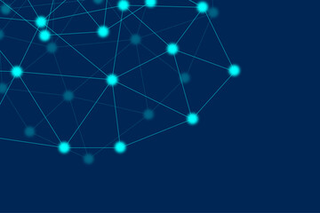 Abstract global pattern geometric polygonal space background and network connections with bokeh points and lines. Abstract blue lines and dots connections, social network communication pattern.