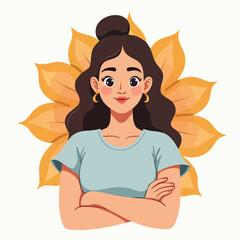 Woman in Front of Sunflower – Inspirational Flat Female Character Design