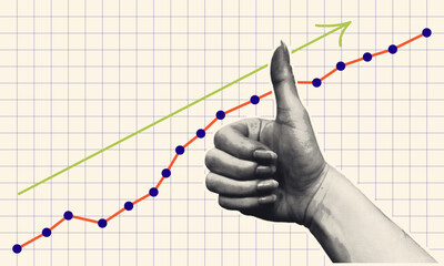 Thumbs Up with Rising Graph Concept for Growth and Success