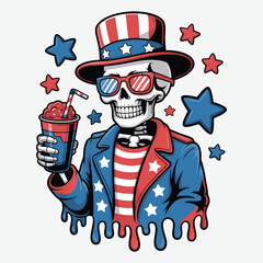 American Skeleton 4th of july t shirt design vector