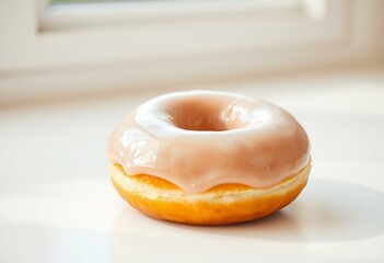Single glazed donut with glistening surface