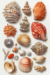 fantasy art - shell collection and fragments from sea on white background