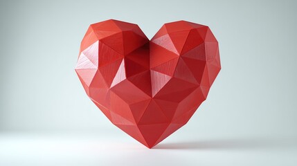 Red polygonal heart floating in space, symbolizing modern love and geometry
