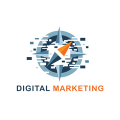 Modern digital marketing logo with a compass design, symbolizing direction, strategy, and business growth in the online world.